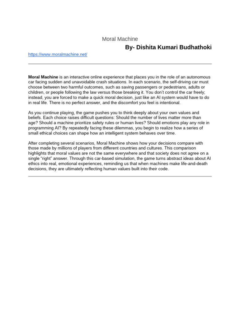 Explore AI Ethics with Moral Machine | PDF