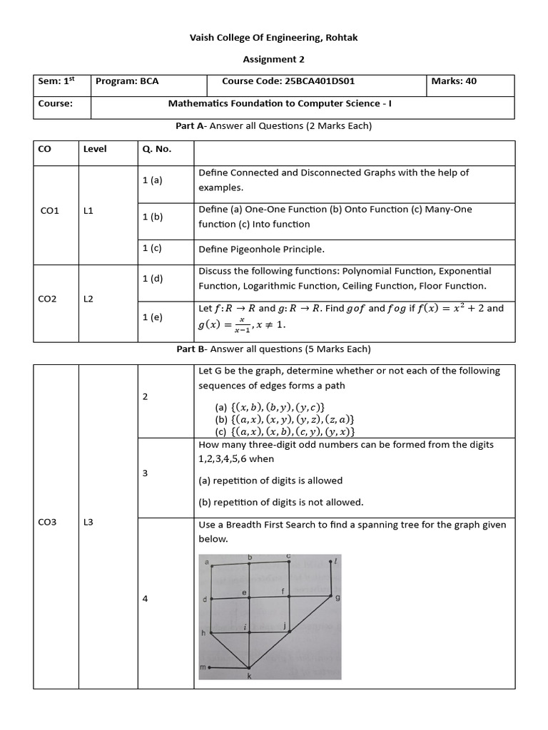 BCA Mathematics Assignment 2 Guide | PDF | Function (Mathematics ...