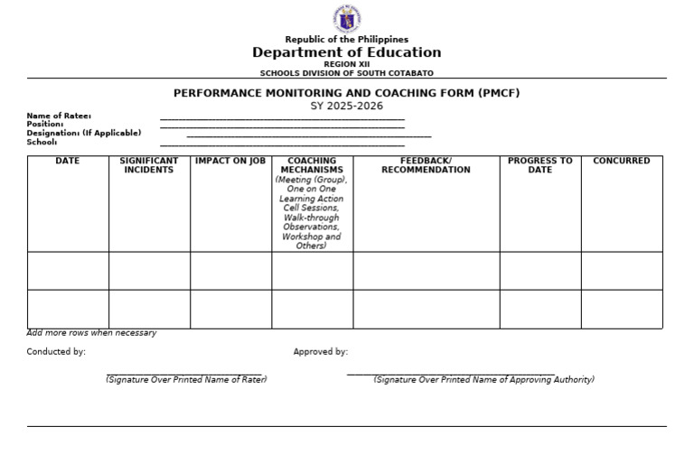 Performance Monitoring Form SY 2025-2026 | PDF