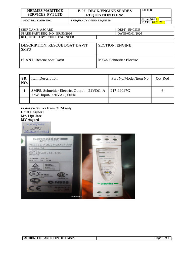 Deck and Engine Spares Requisition Form | PDF