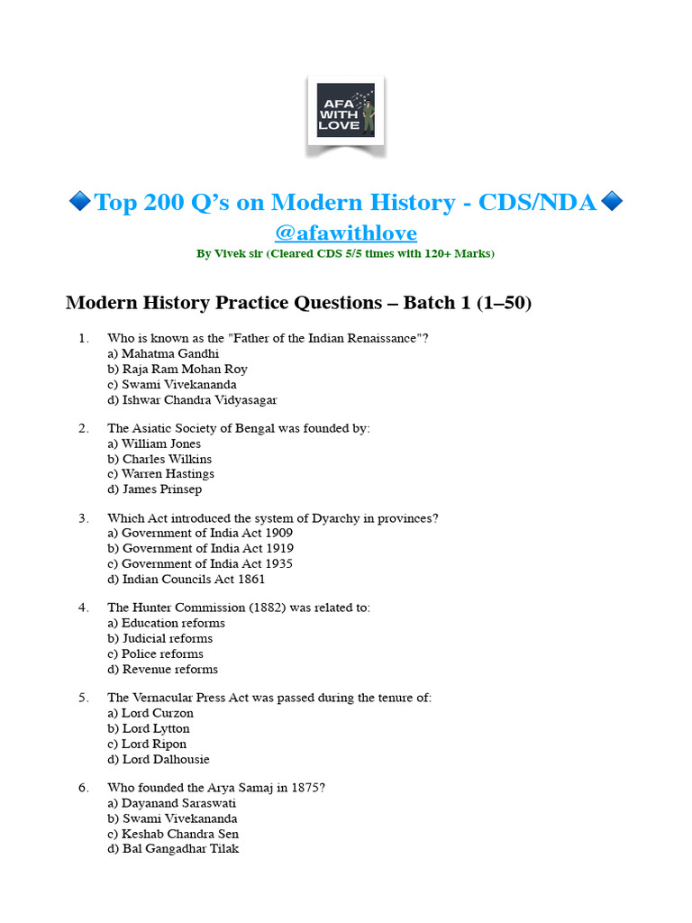 Modern History Q&A for CDS/NDA Exam | PDF | Indian National Congress ...