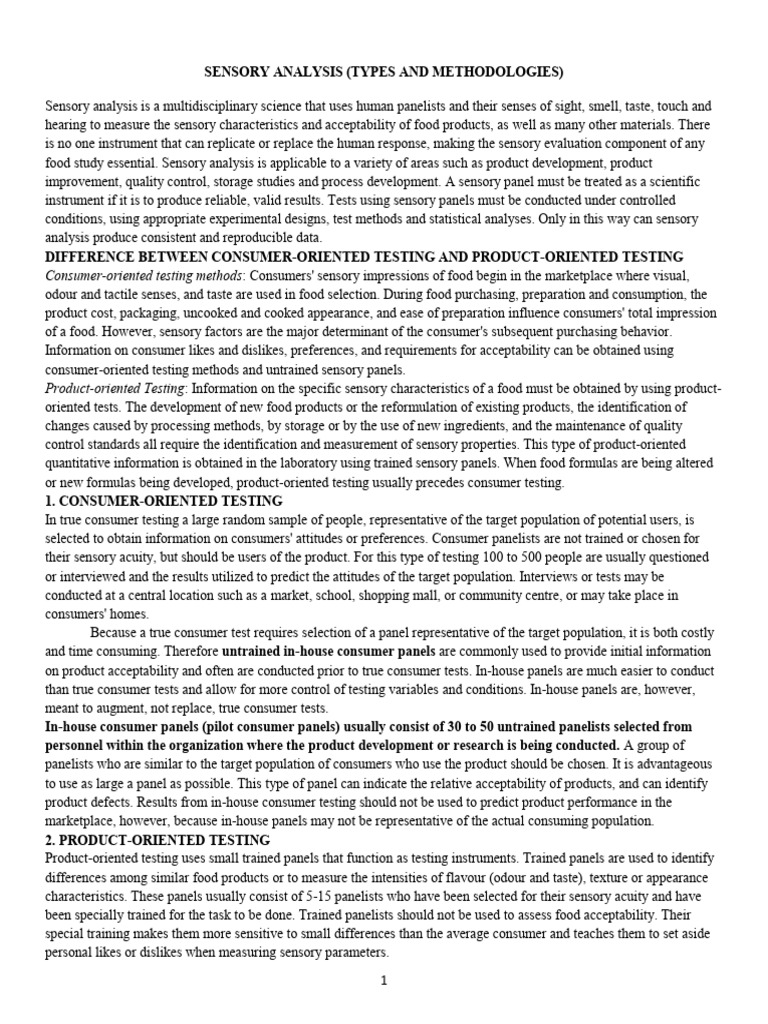 Sensory Analysis: Methods & Testing Types | PDF | Statistics | Sampling ...