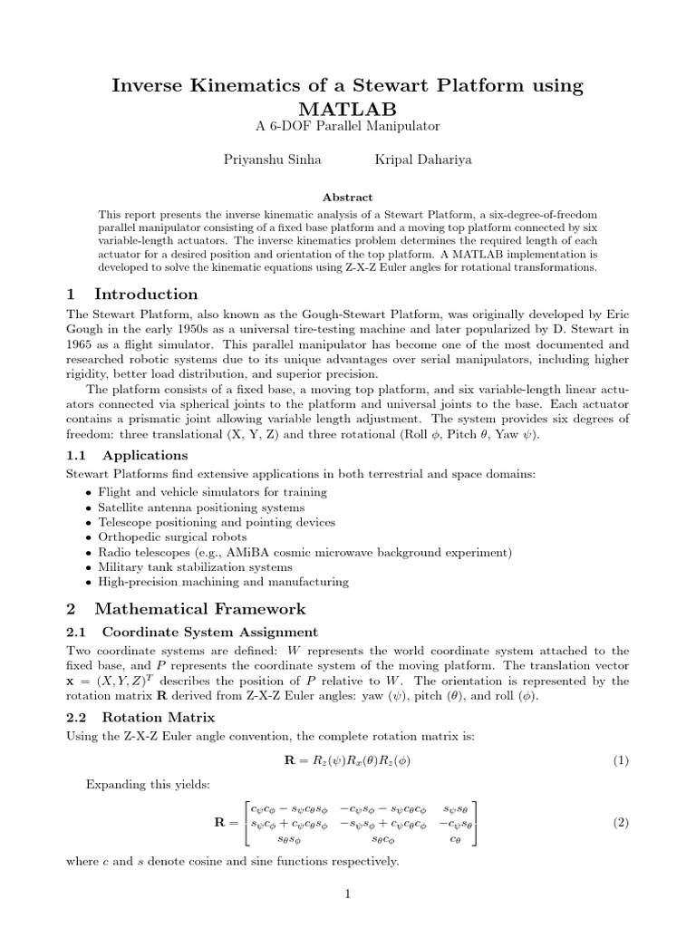 Inverse Kinematics of Stewart Platform | PDF | Kinematics | Applied ...