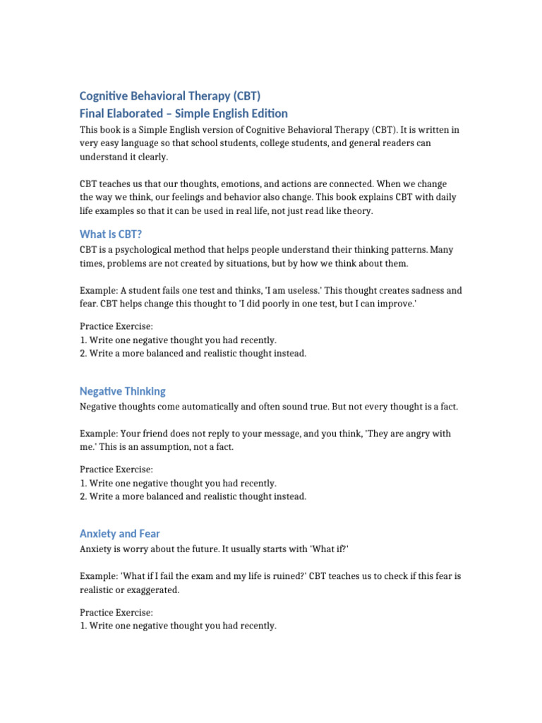 Simple English Guide to CBT Techniques | PDF | Cognitive Behavioral ...
