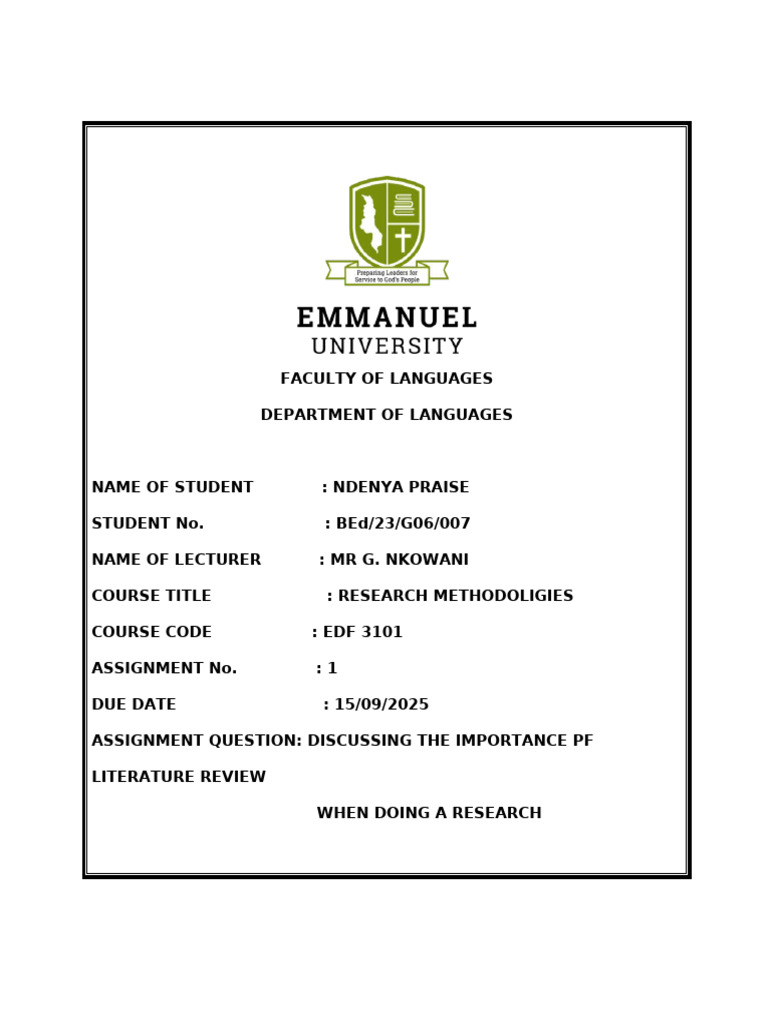 Importance of Literature Review in Research | PDF | Methodology | Knowledge