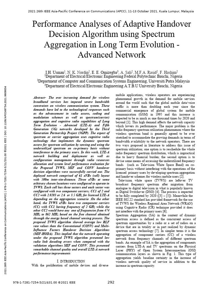 Adaptive Handover in LTE-A Networks | PDF | Radio Spectrum | Cognitive ...