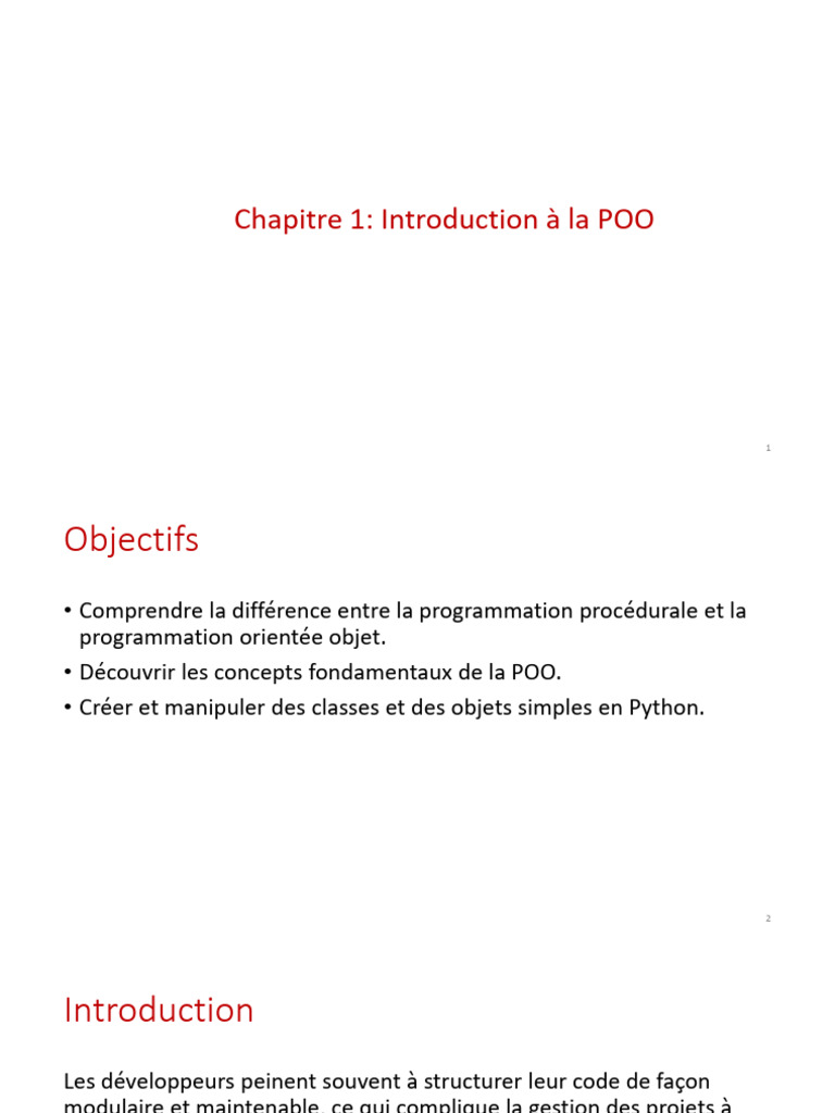 Introduction à la Programmation Orientée Objet | PDF | Classe ...