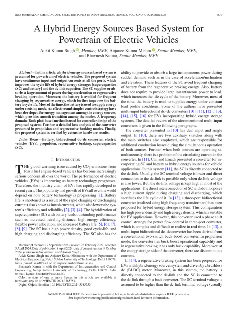 Hybrid Energy System for Electric Vehicles | PDF | Electric Vehicle ...