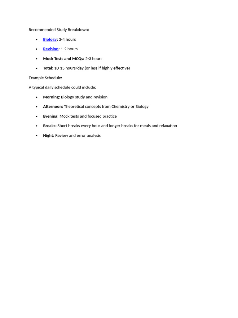 Recommended Study Breakdown | PDF
