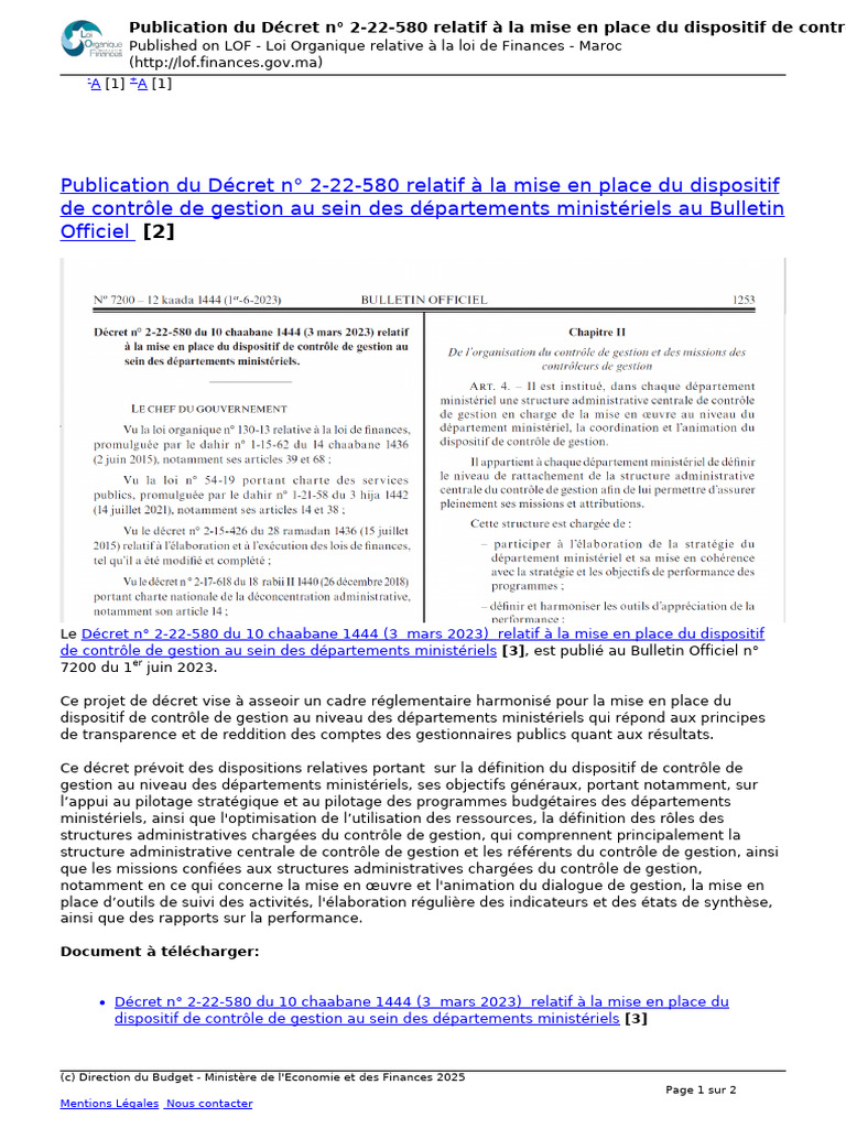 Décret 2-22-580 : Contrôle de gestion au Maroc | PDF