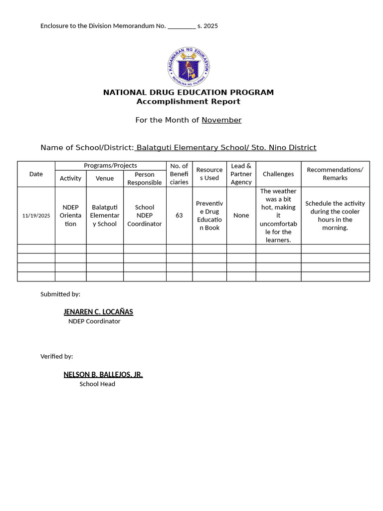 NDEP November Accomplishment Report 2025 | PDF