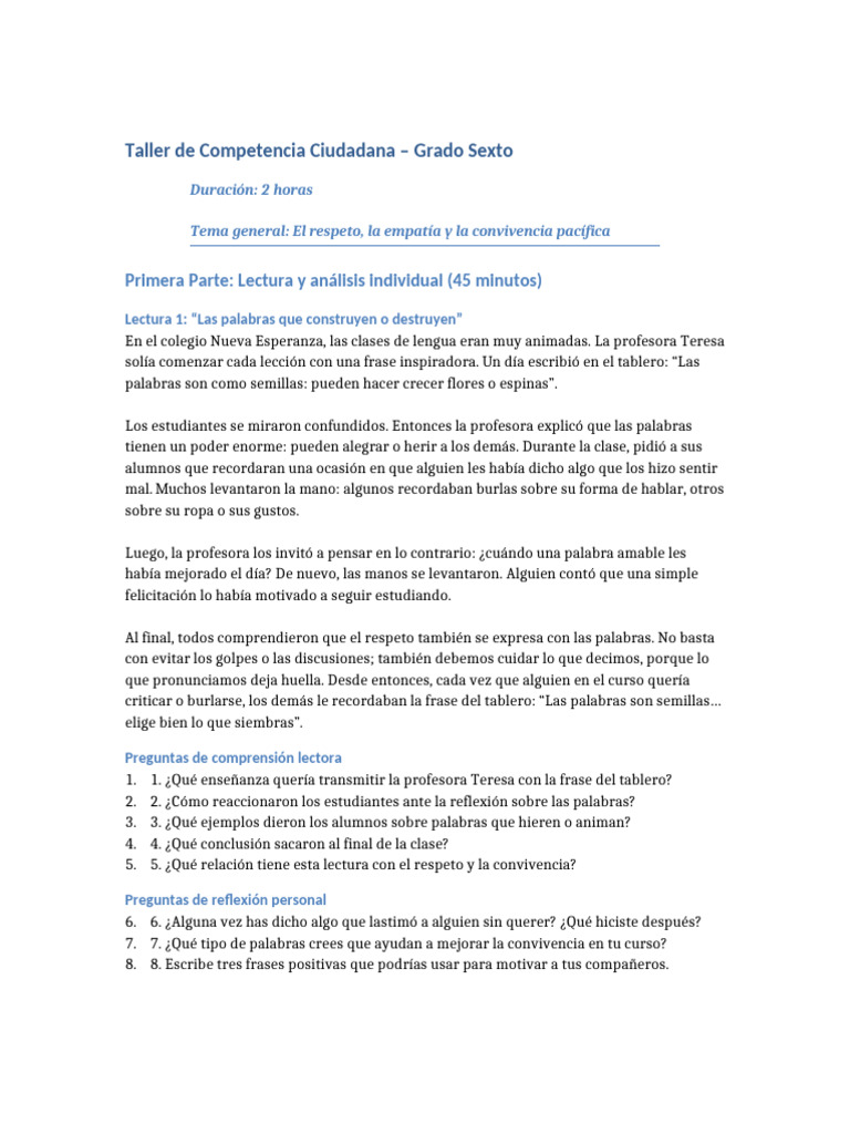 Taller de Empatía y Respeto Escolar | PDF
