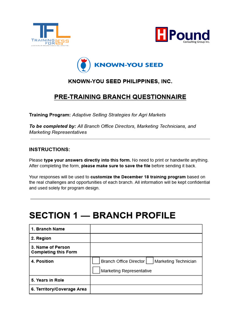 Pre-Training Questionnaire for Agri Sales | PDF | Human Communication