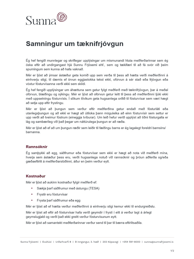 Samningur Um Tæknifrjóvgun Rut Og Gísli Janúar 2026 | PDF
