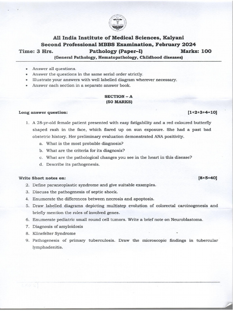 Pathology Paper 1 2024 | PDF