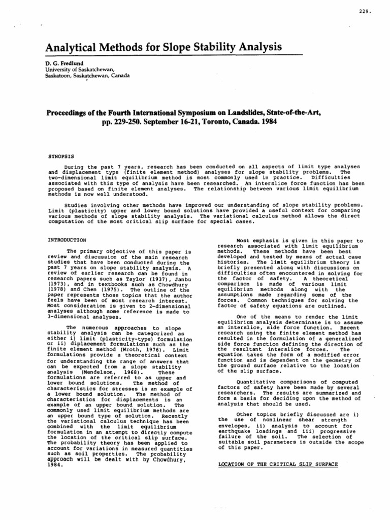 Analytical Methods For Slope Stability A | PDF