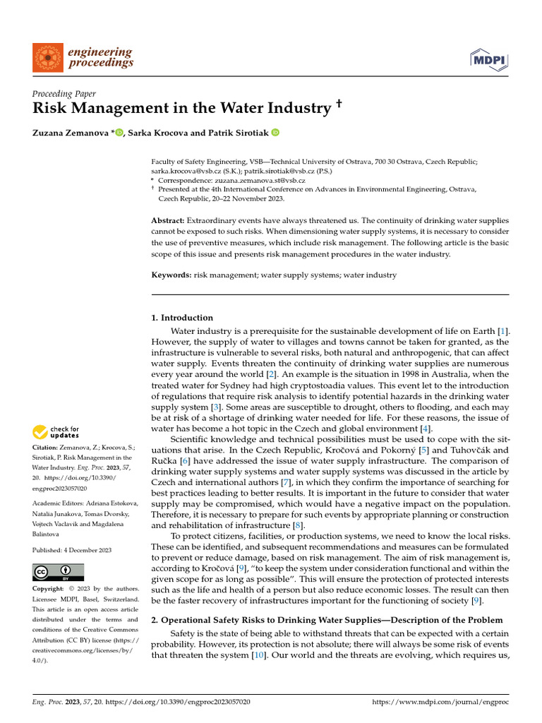 Risk Management in Water Supply Systems | PDF | Risk | Risk Management