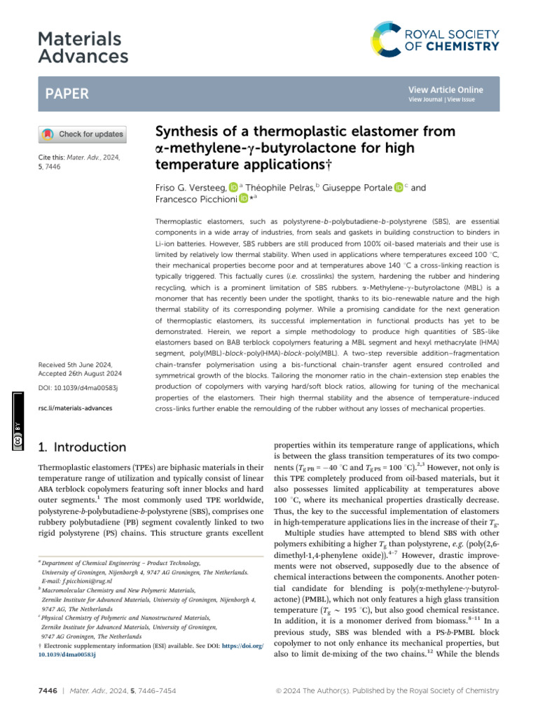 High-Temperature Thermoplastic Elastomer Synthesis | PDF | Copolymer ...
