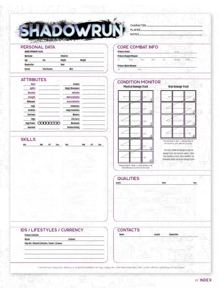 Shadowrun Sixth World Character Sheet2 | PDF | Role Playing Games ...