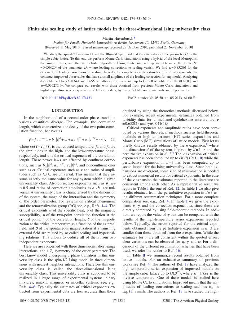 3D Ising Model: Finite Size Scaling Analysis | PDF | Phase Transition ...
