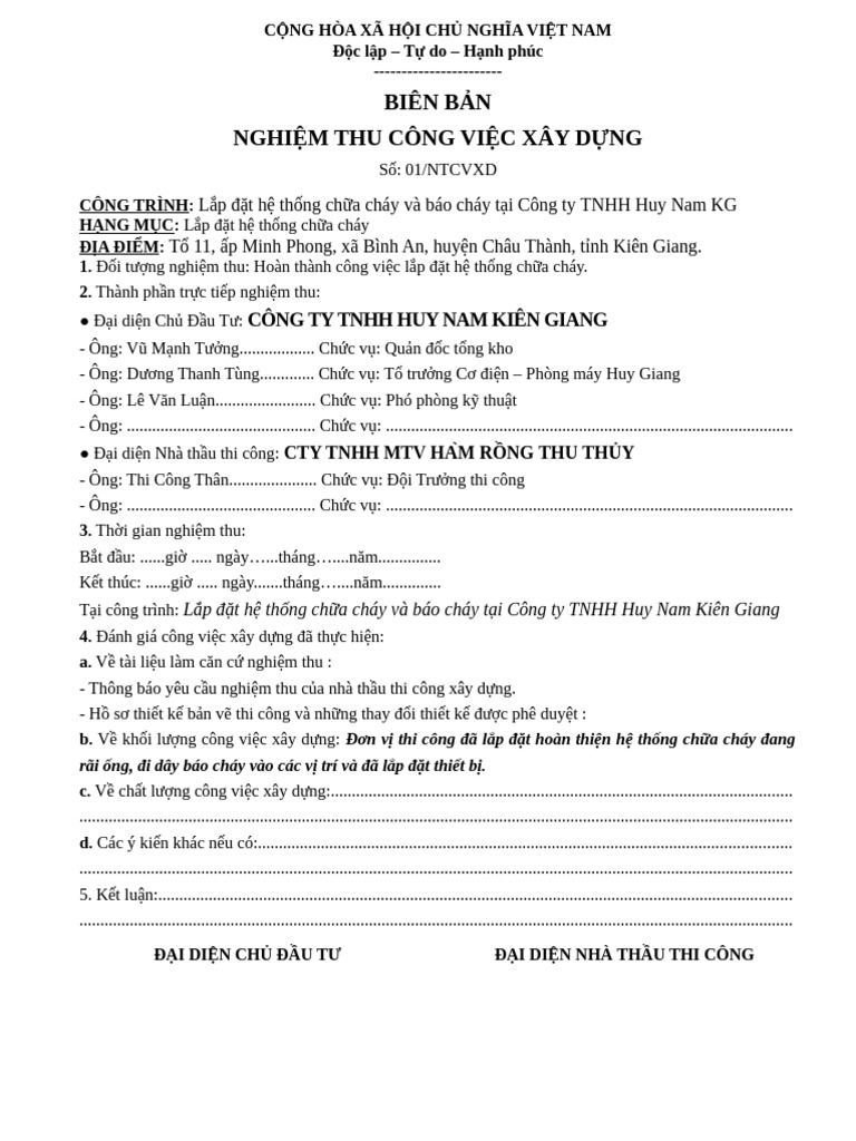 BB Nghiem Thu Cong Viec Lap PCCC | PDF