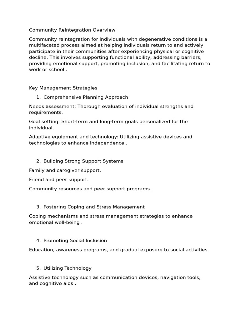 Community Reintegration for Degenerative Conditions | PDF | Stress ...