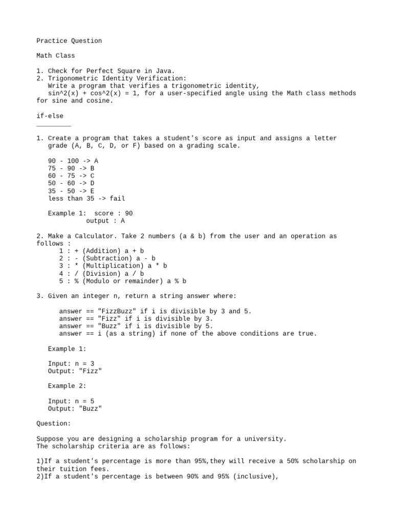 Java Programs for Math and Scholarships | PDF