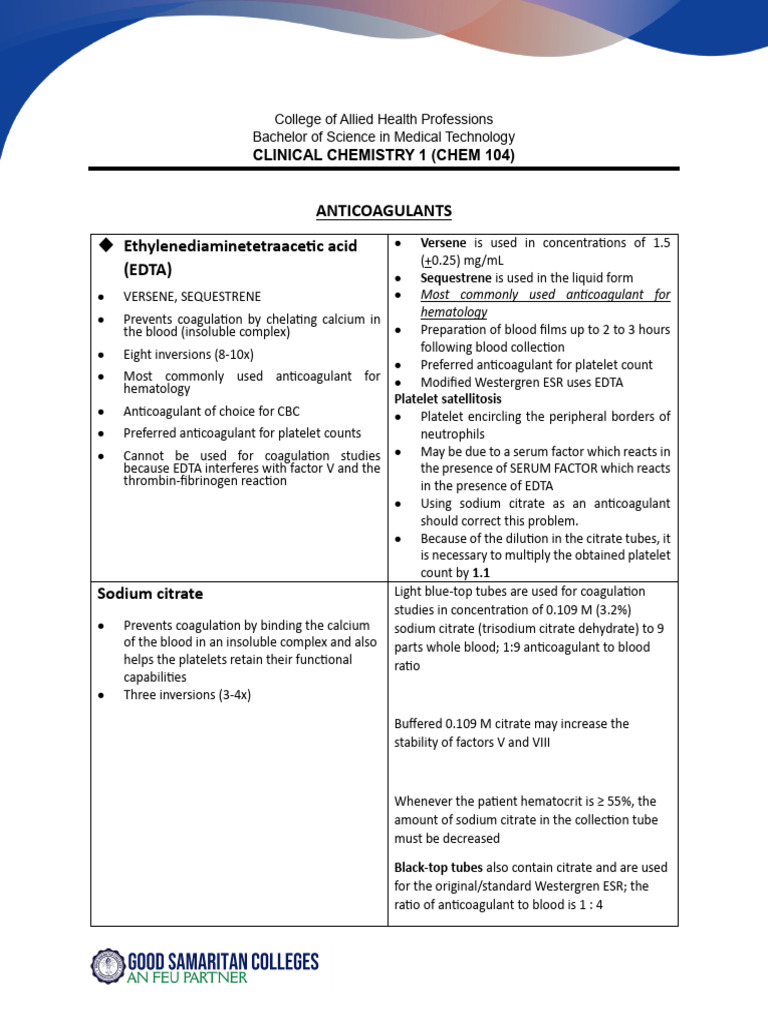 Anticoagulants and Blood Collection Techniques | PDF ...