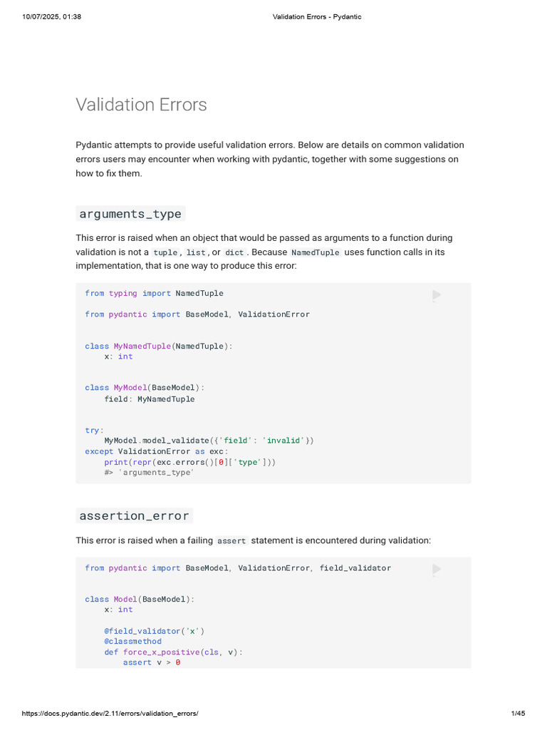 Common Pydantic Validation Errors | PDF | Boolean Data Type | Computer ...
