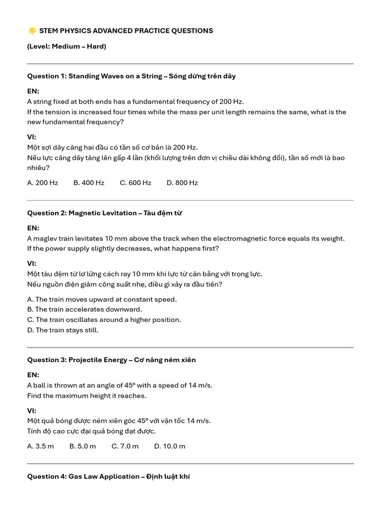 ? Stem Physics Advanced Practice Questions | PDF