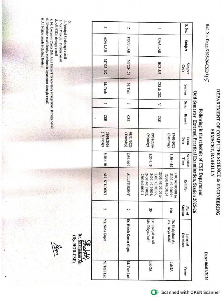 Regarding External Practical Examination Schedule of Odd Semester ...