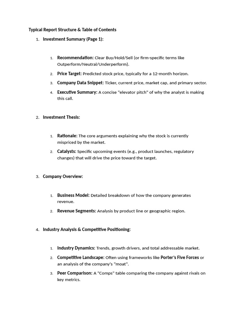 Typical Report Structure | PDF | Valuation (Finance) | Discounted Cash Flow