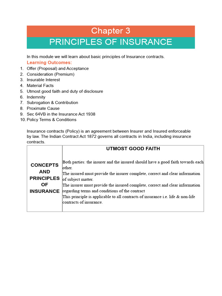 Key Principles of Insurance Contracts | PDF | Insurance | Indemnity