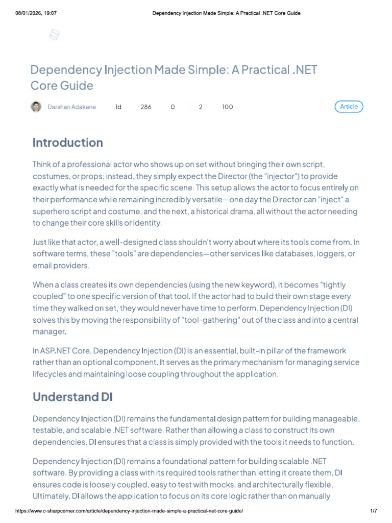 .NetCore Dependancy Injection | PDF