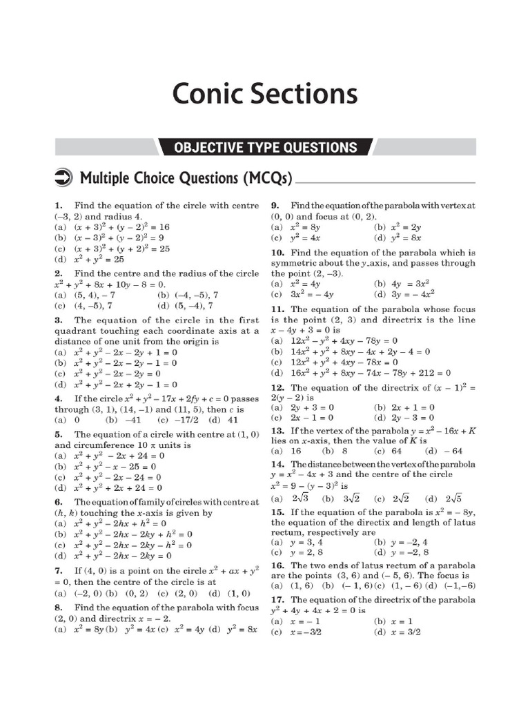 Class Xi - Conic Section | PDF