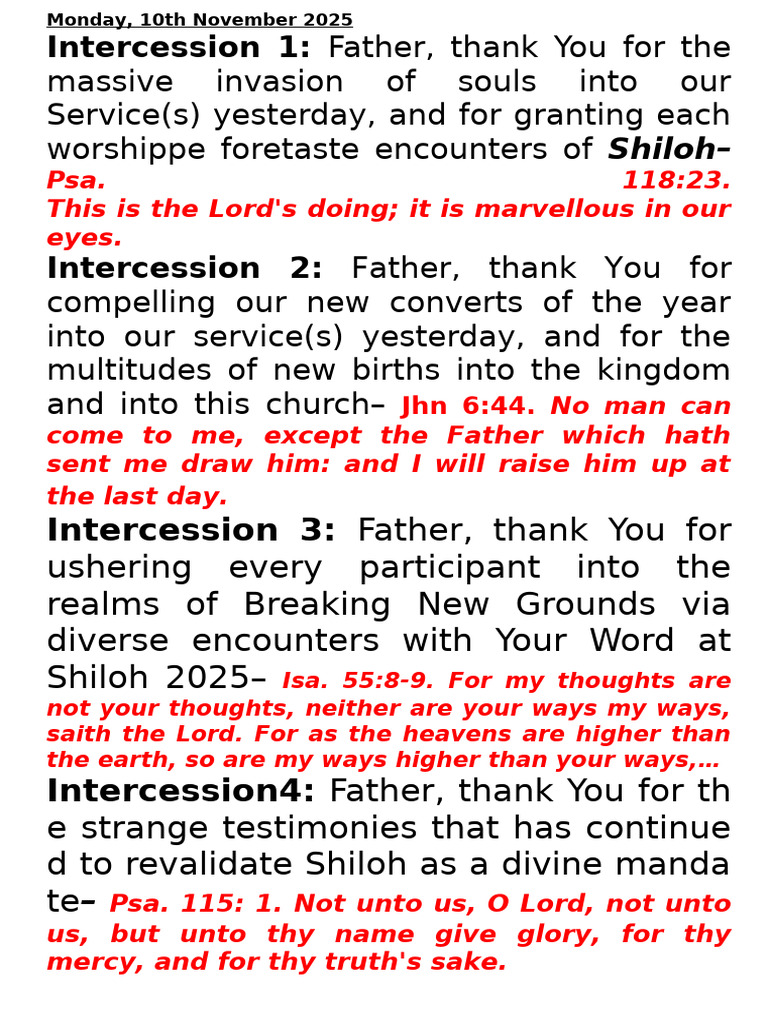 Shiloh 2025 Intercession Prayers | PDF | Glory (Religion) | Religious ...