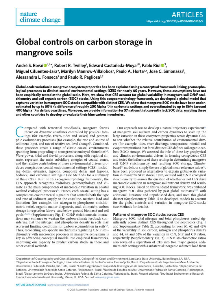 Global controls on carbon storage in mangrove soils | PDF | Mangrove ...