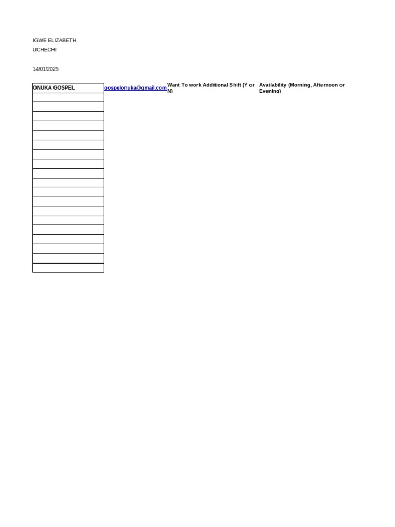 Shift Availability Request Form | PDF