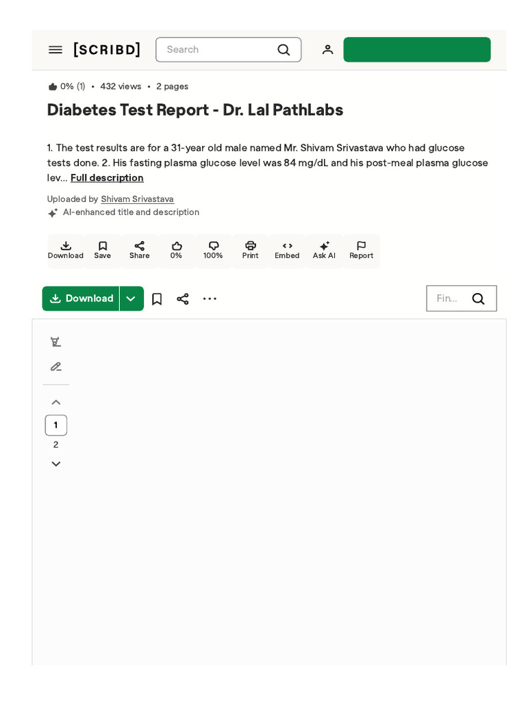 Diabetes Test Results for Mr. Srivastava | PDF