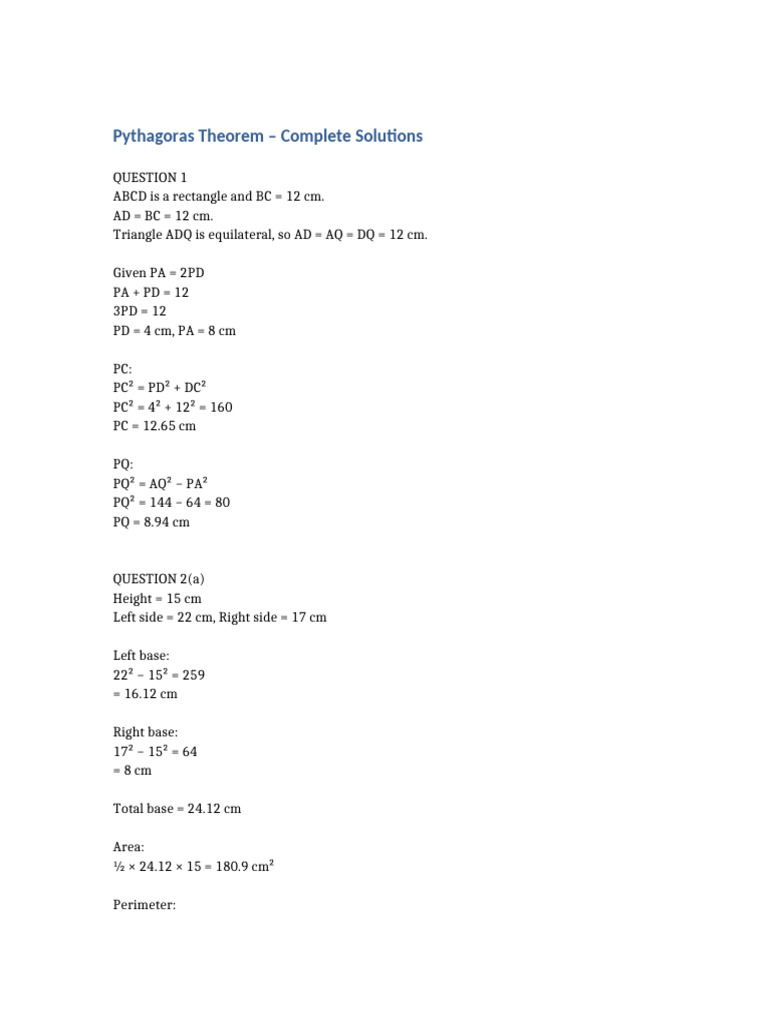 Pythagorean Theorem Solutions Explained | PDF