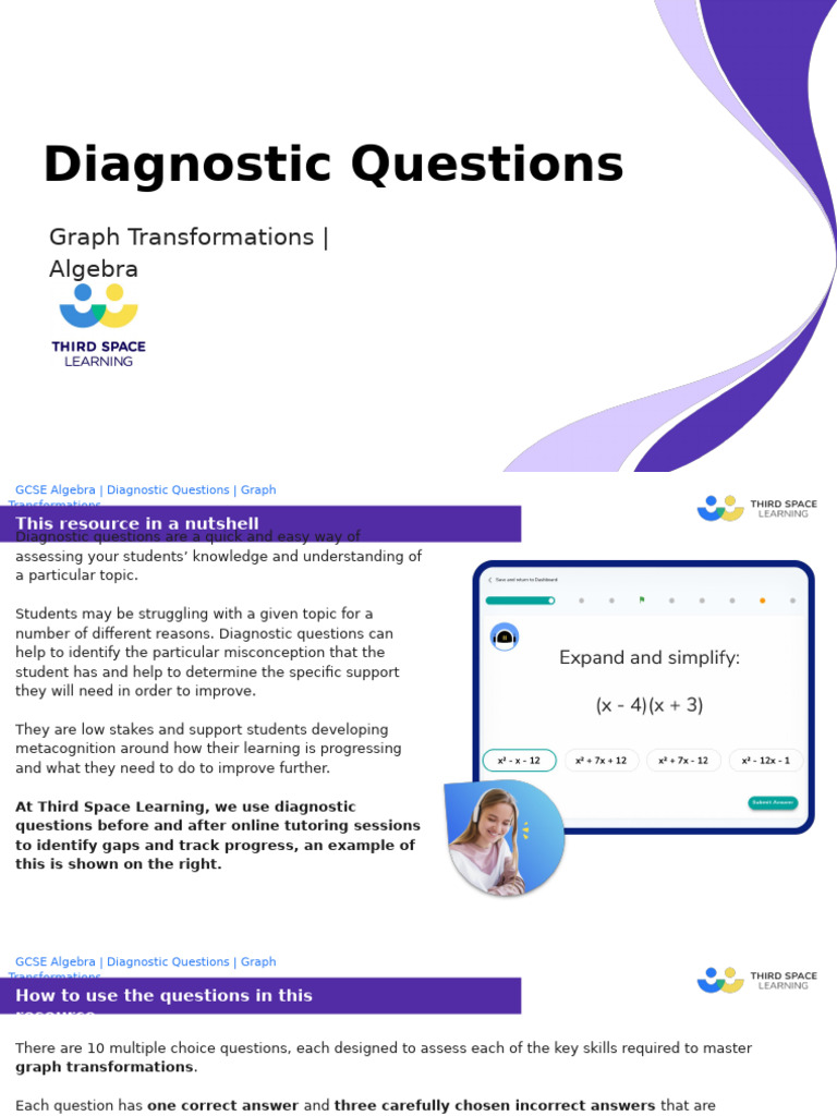 GCSE Algebra: Graph Transformations Quiz | PDF | Cartesian Coordinate ...