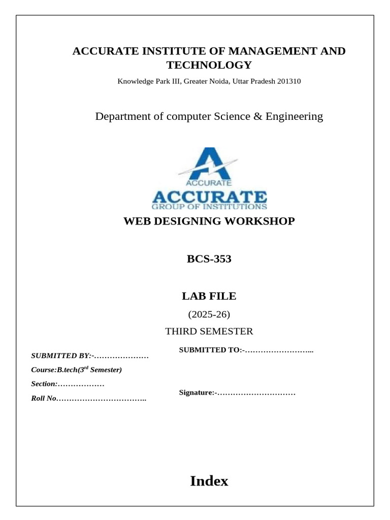 Web Designing Workshop Lab File 2025-26 | PDF | Hypertext | World Wide Web