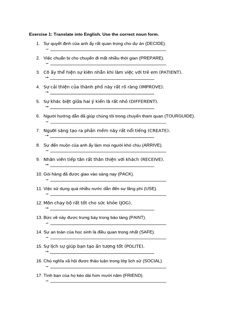 English Noun Form Exercises | PDF
