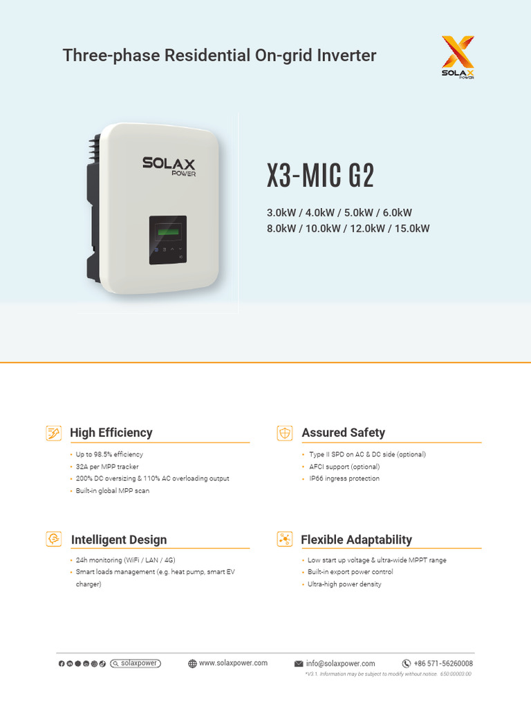 Three-Phase On-Grid Inverter X3-MIC G2 | PDF | Electrical Engineering ...