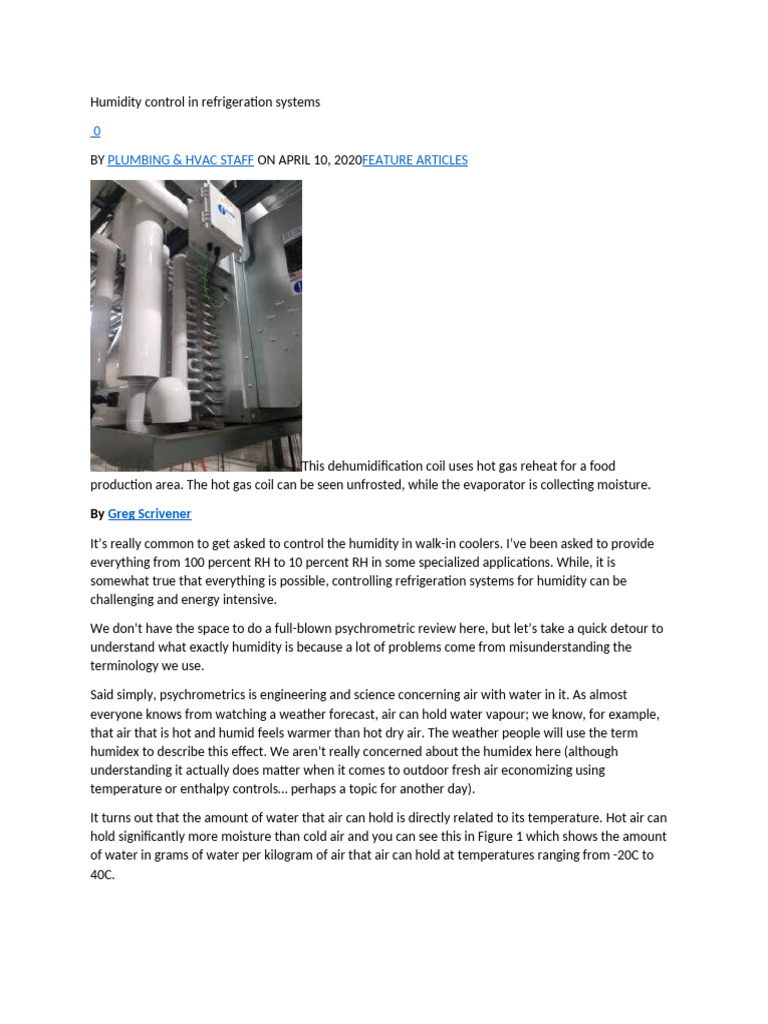 Humidity Control in Refrigeration Systems | PDF | Humidity ...