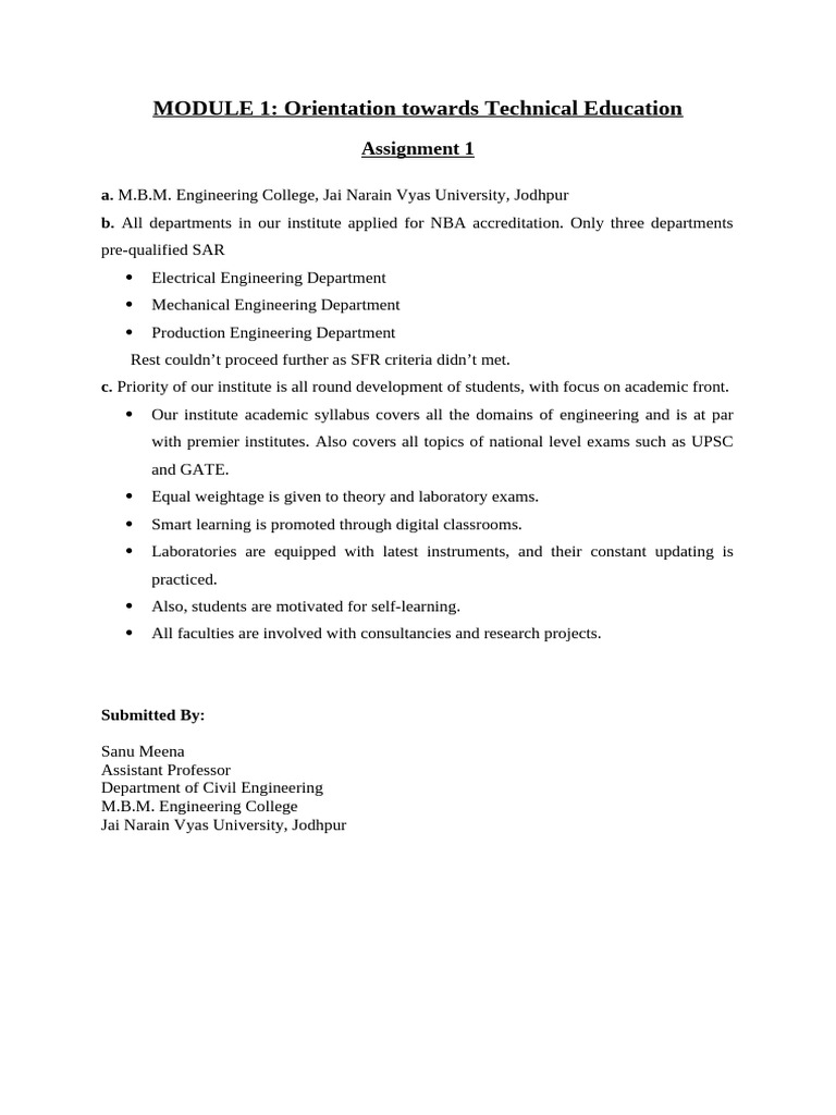 Technical Education Orientation at M.B.M. College | PDF