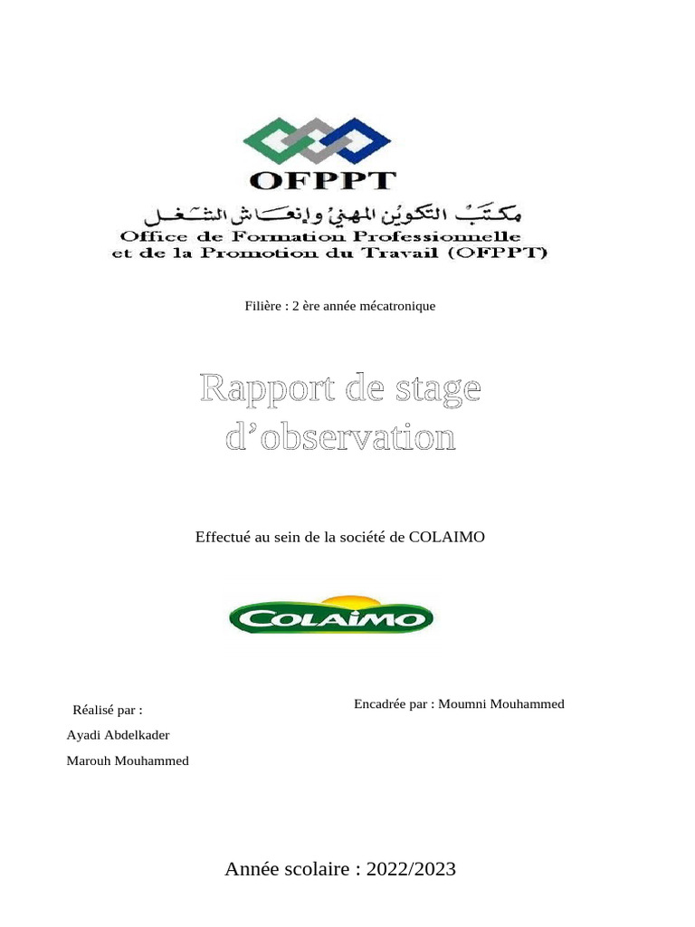 Rapport de stage à la COLAIMO 2023 | PDF | Chaudière | Lait