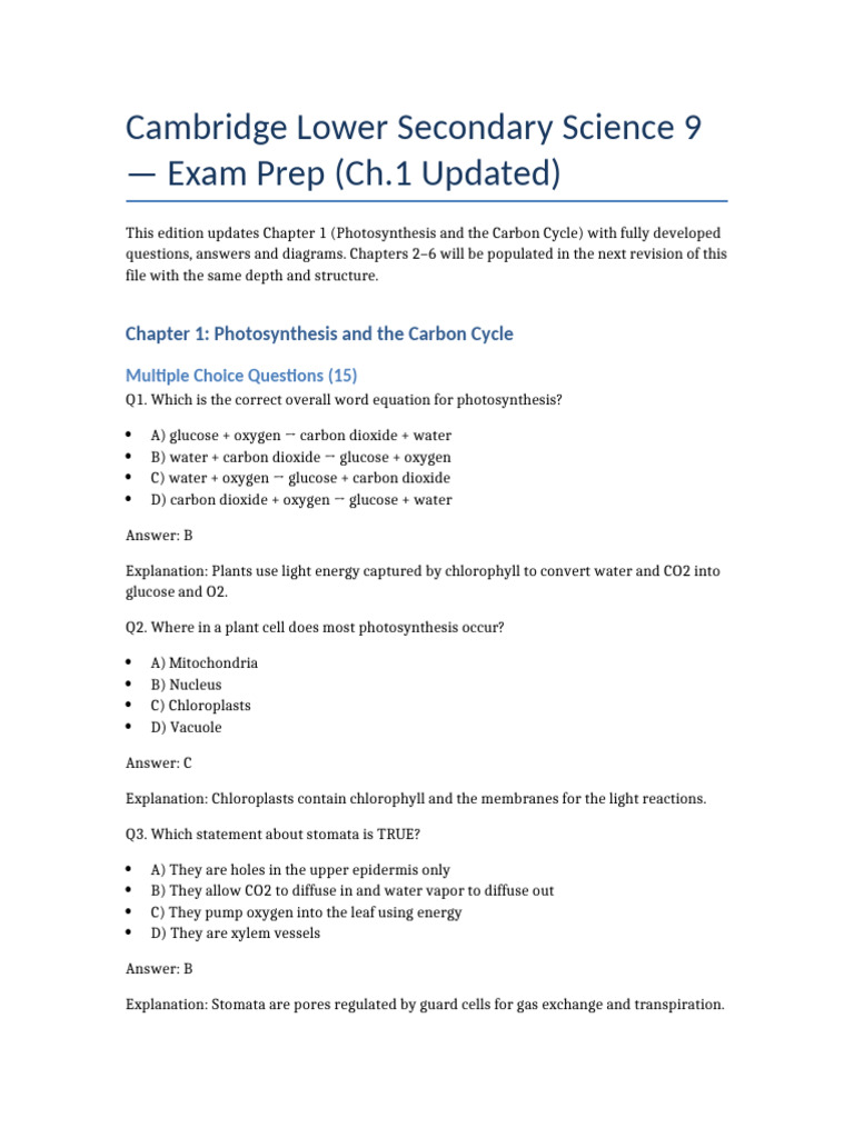 Photosynthesis Exam Prep for Science 9 | PDF | Photosynthesis | Leaf