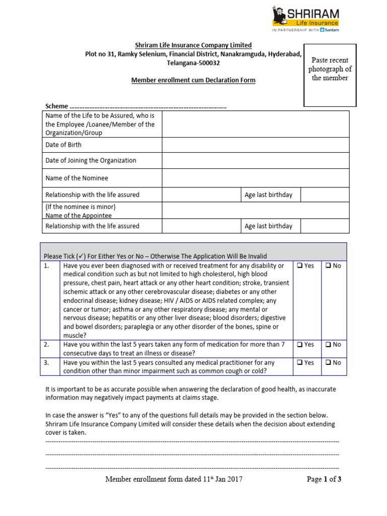 Good Health Form, (1) | PDF | Loans | Life Insurance