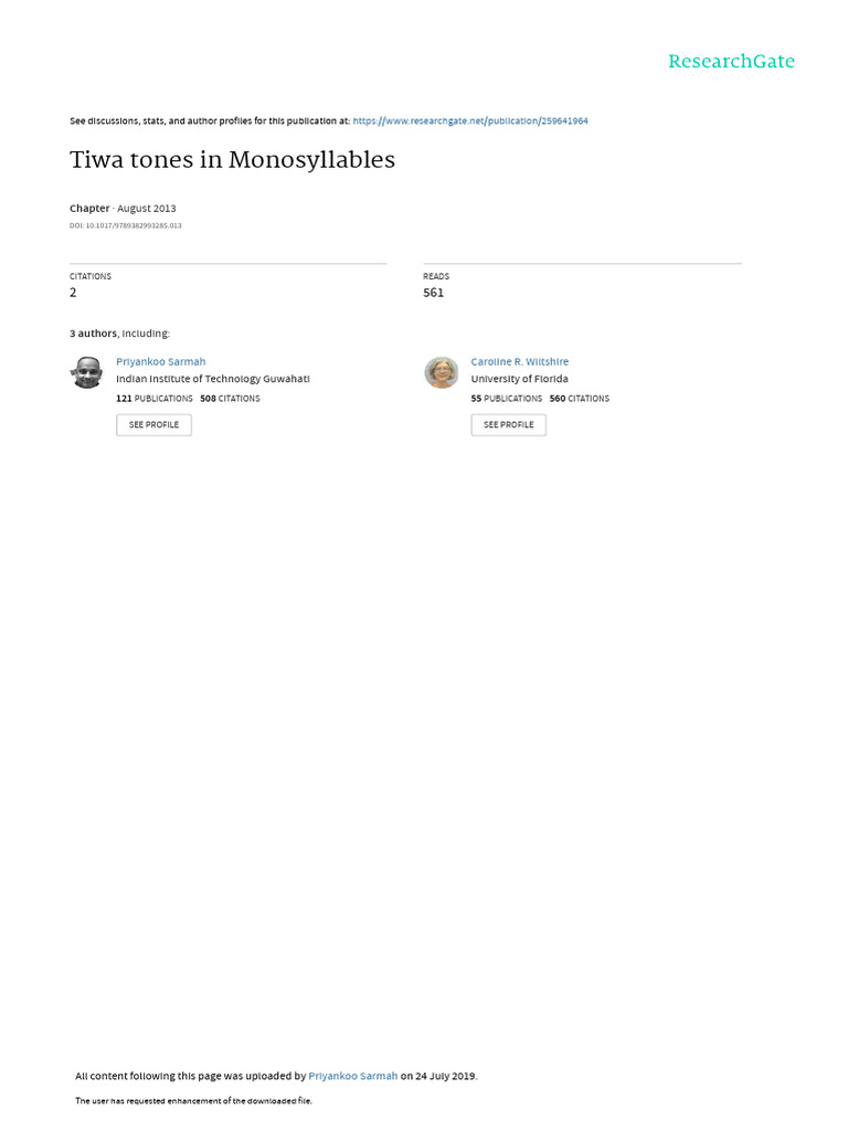 Tiwa Language Tone Analysis in Monosyllables | PDF | Tone (Linguistics ...